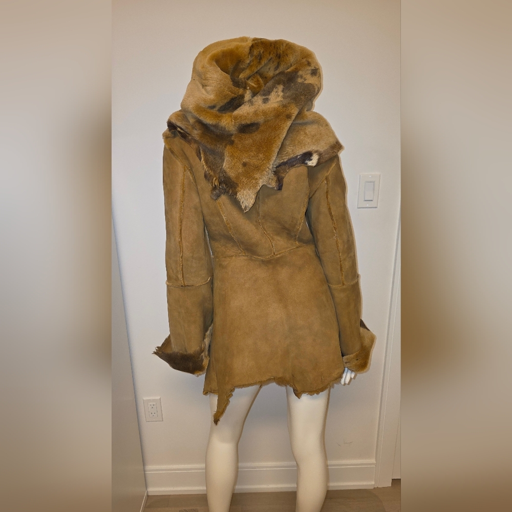 Rare Unique Designer Sheepskin Coat Raw Edges With Bag - Picture 5 of 16